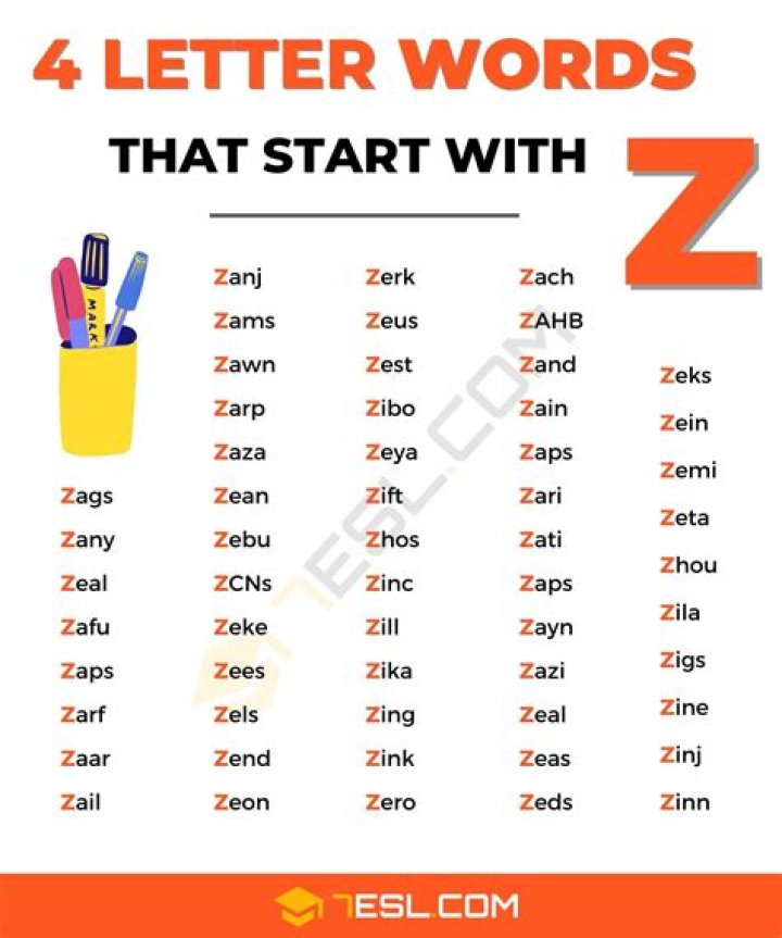 List of 4 Letter Words Starting With 'zi' ·